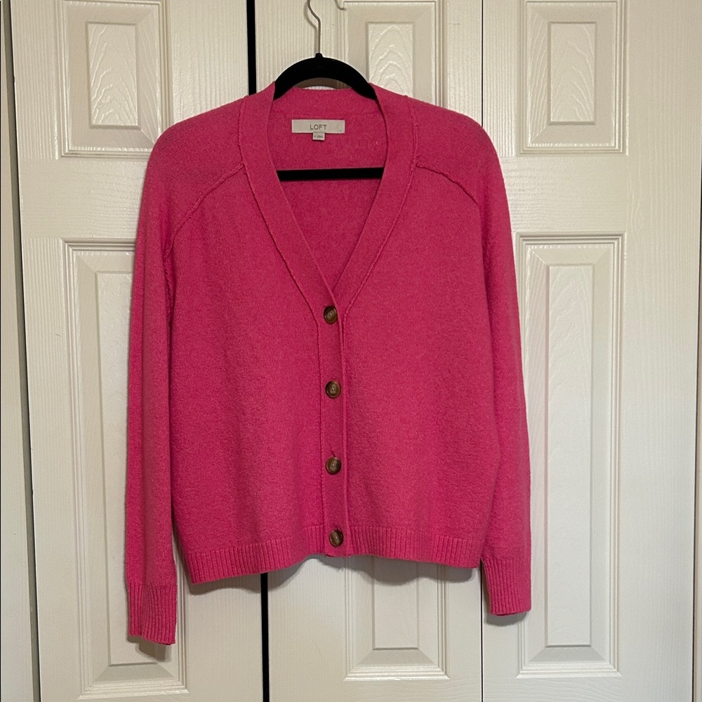 LOFT Hot Pink Button-Up Cardigan - Sz Small